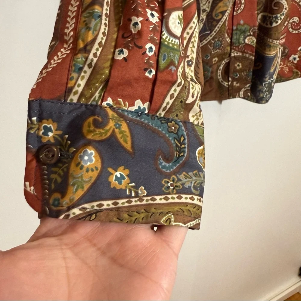 Coldwatercreek women’s Paisley Button-Up ling sleeves Shirt goblin core - Picture 2 of 7